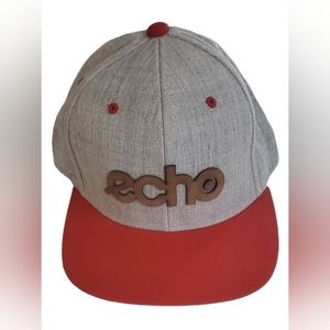NWOT-Echo Logo Classic Design Hat|Yupoong Acrylic & Wool Blend Snapback-Gray/Red